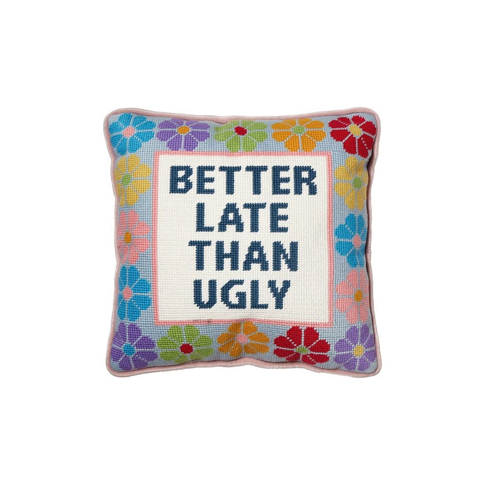 'Better Late Than Ugly' Geborduurd Sierkussen - SuperMatique - SuperMatique