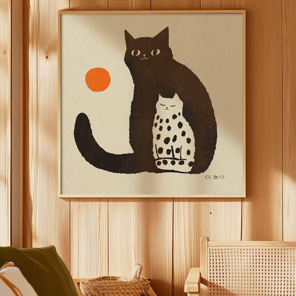 'Contrast' Zwarte en Witte Kat Art Print - Enikő Eged - SuperMatique