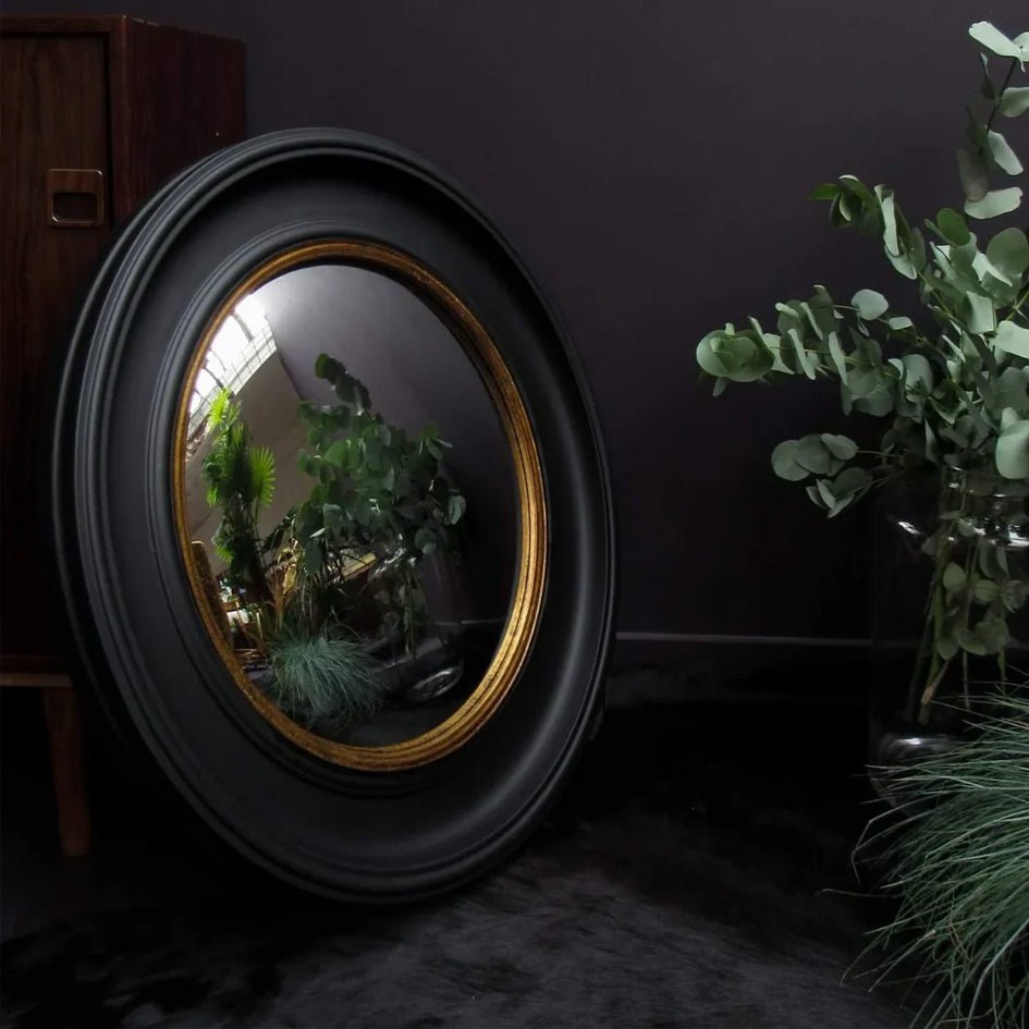 Convexe Spiegel Antiek Goud - Zwarte Kader Groot - SuperMatique