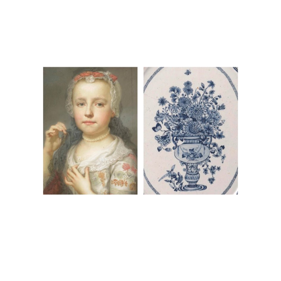 Keramiek Wandtegel Collage Rijksmuseum Meisje Blauw Bloemenhoofd - Lylies - SuperMatique