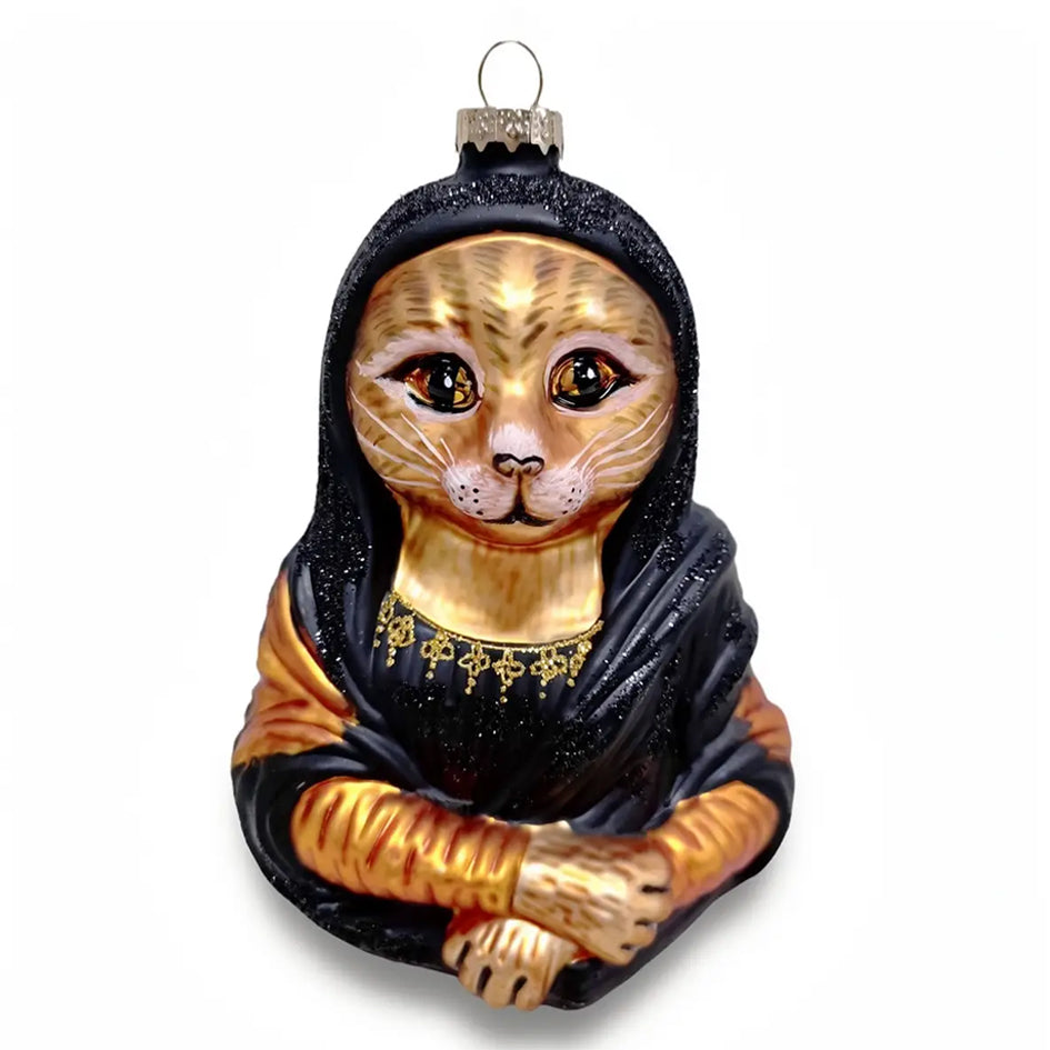 Afbeelding van tabby kat kerstornament in vorm van Mona Lisa schilderij Naked Decor - SuperMatique