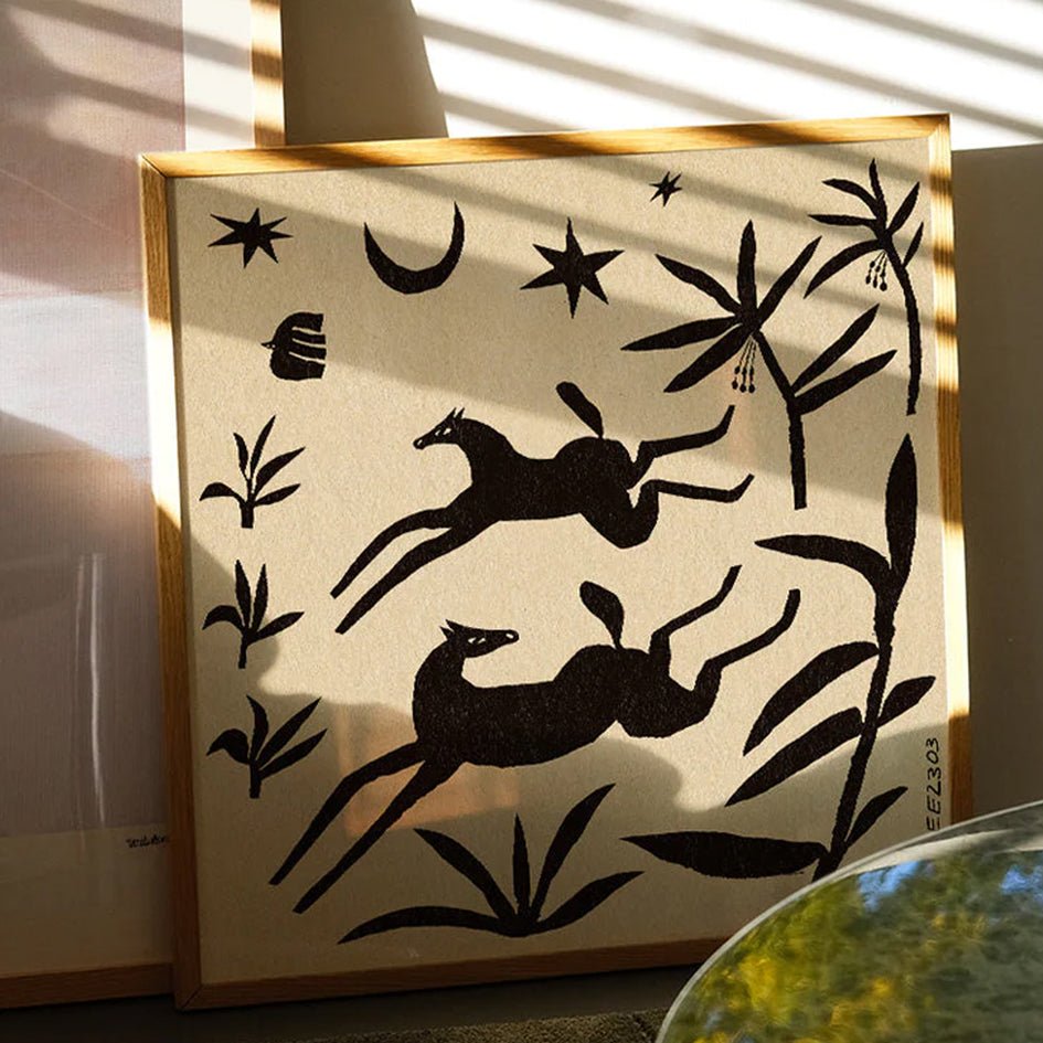 'Papercut Horses' Twee Zwarte Paarden Art Print - Enikő Eged - SuperMatique