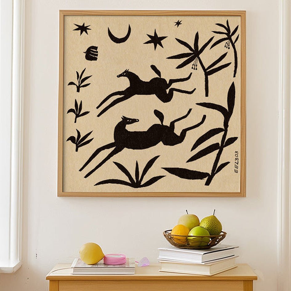 'Papercut Horses' Twee Zwarte Paarden Art Print - Enikő Eged - SuperMatique