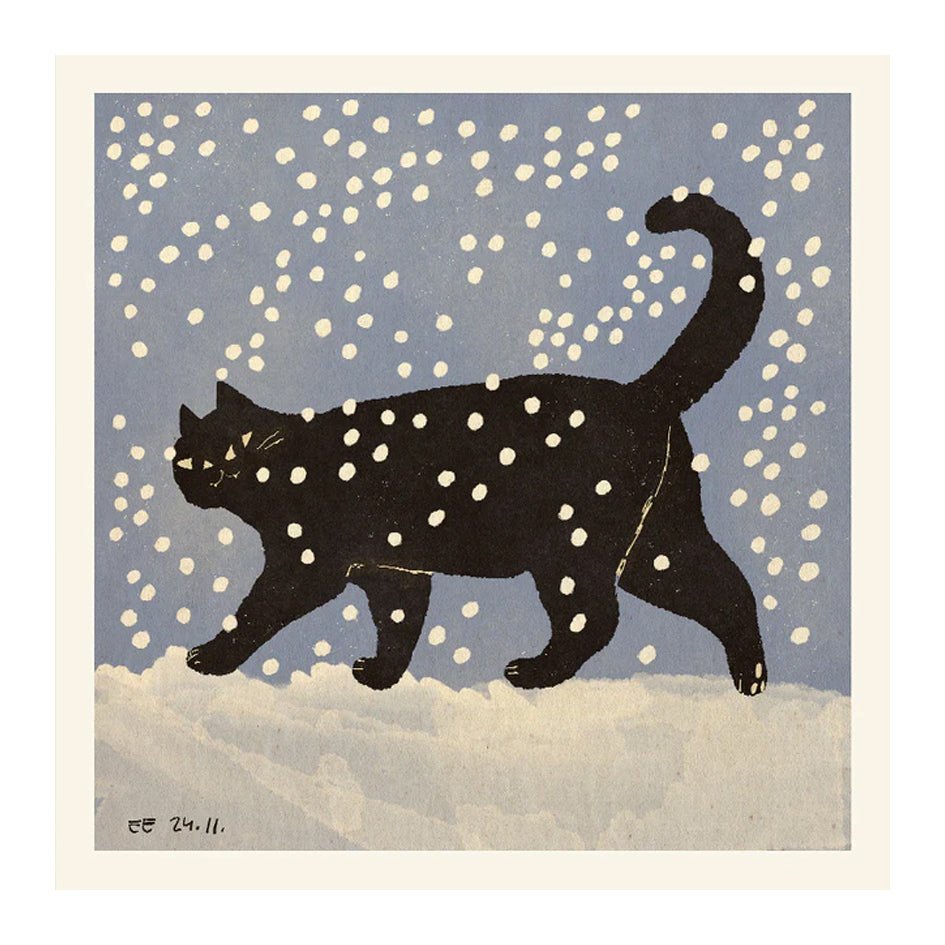 'Snow Cat' Kat in Sneeuw Art Print - Enikő Eged - SuperMatique