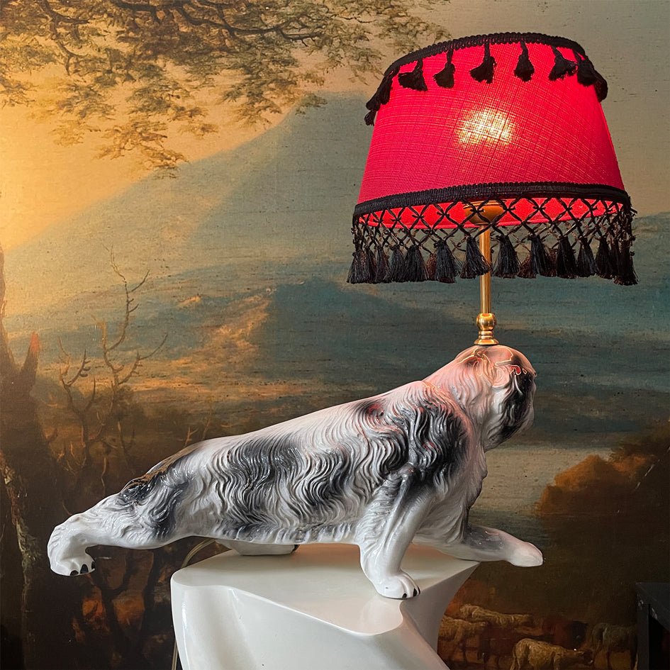 Vintage Decoratieve Keramiek Lamp Pointer Hond Zwart - Wit - t.i.p. Lights - SuperMatique