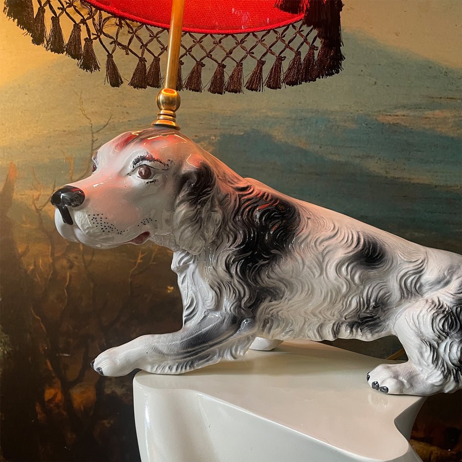 Vintage Decoratieve Keramiek Lamp Pointer Hond Zwart - Wit - t.i.p. Lights - SuperMatique