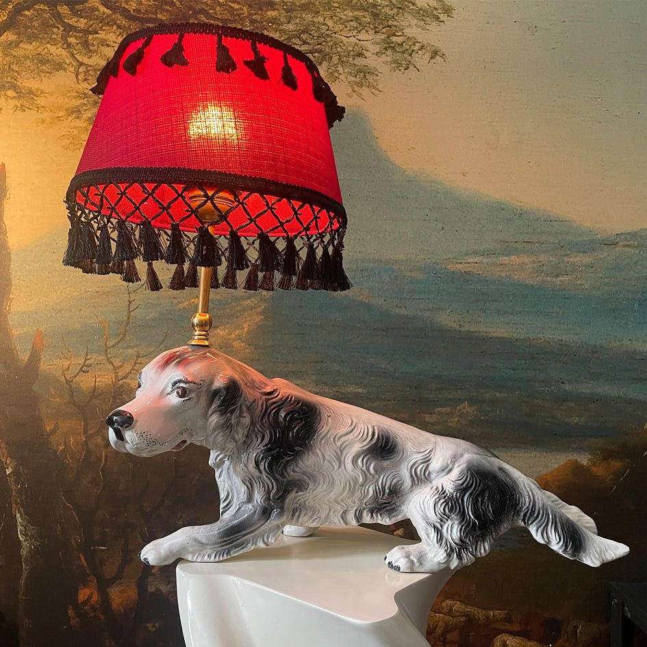Vintage Decoratieve Keramiek Lamp Pointer Hond Zwart - Wit - t.i.p. Lights - SuperMatique