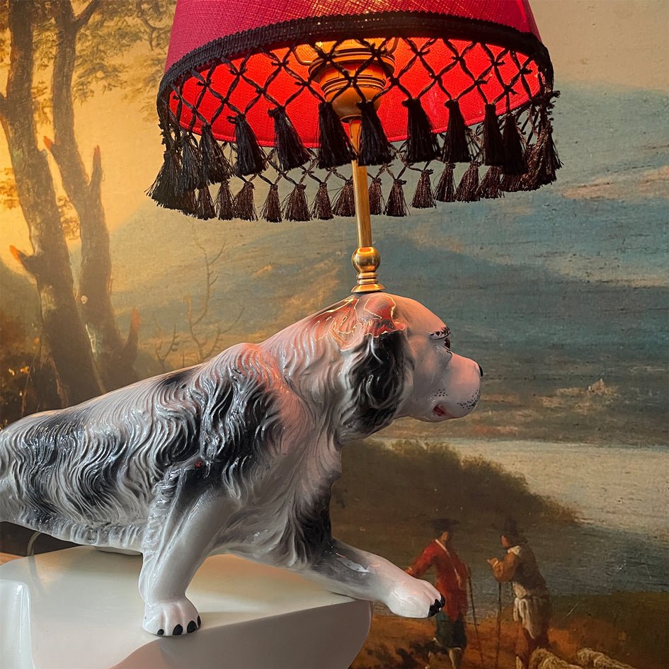 Vintage Decoratieve Keramiek Lamp Pointer Hond Zwart - Wit - t.i.p. Lights - SuperMatique