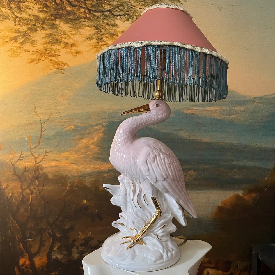 Vintage Decoratieve Keramiek Lamp Roze Reiger - t.i.p. Lights - SuperMatique
