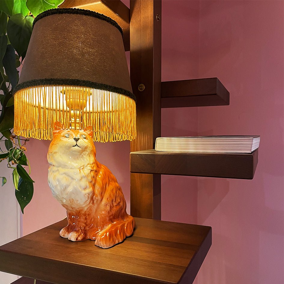 Vintage Keramiek Dierenlamp Rood - Witte Kat - t.i.p. Lights - SuperMatique