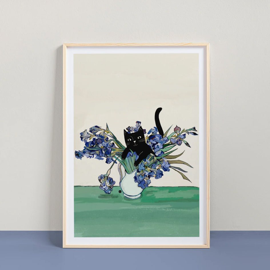 Zwarte Kat Met Irissen Art Print - Niaski - SuperMatique