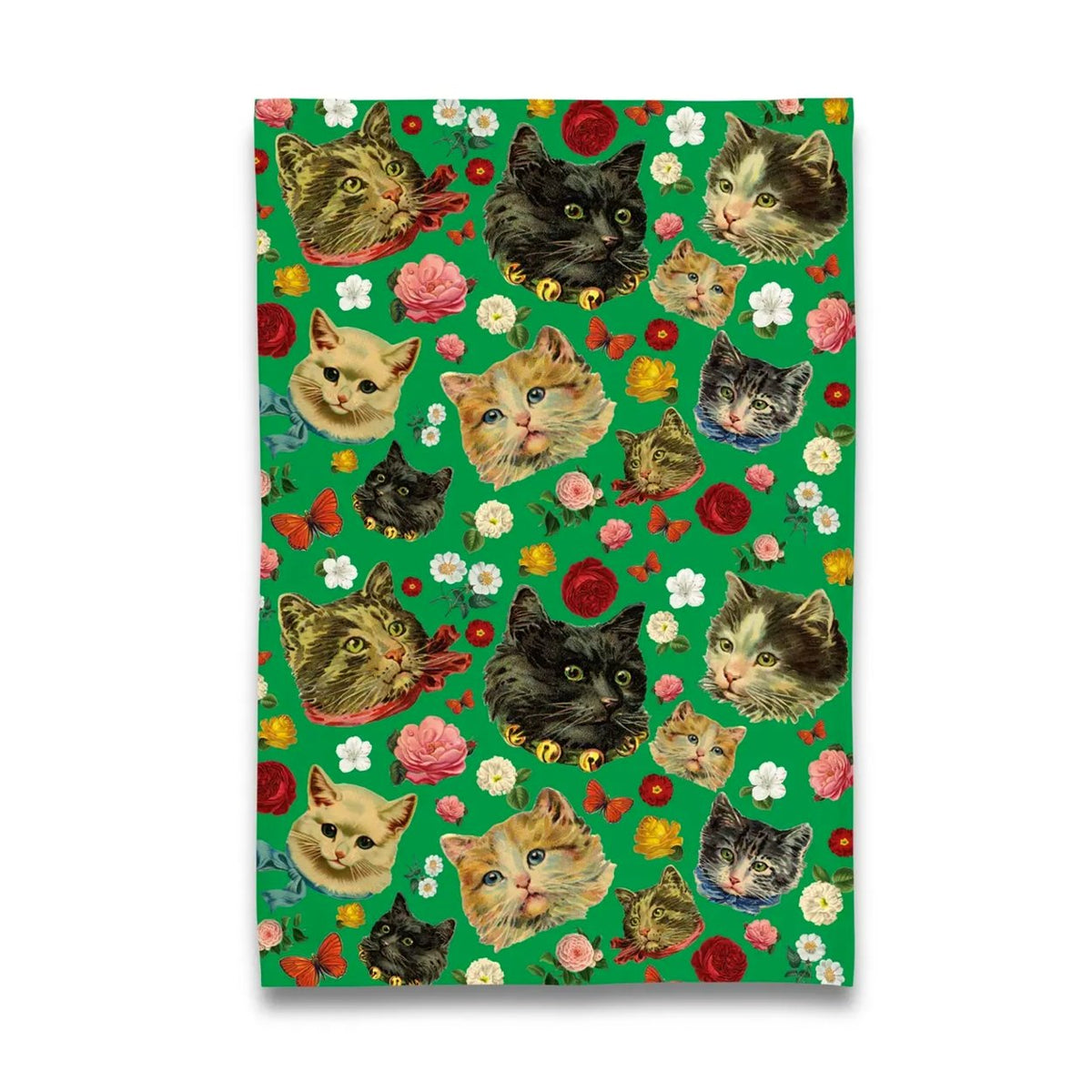 'Kitschy Kitty' tea towel with flowers SuperMatique