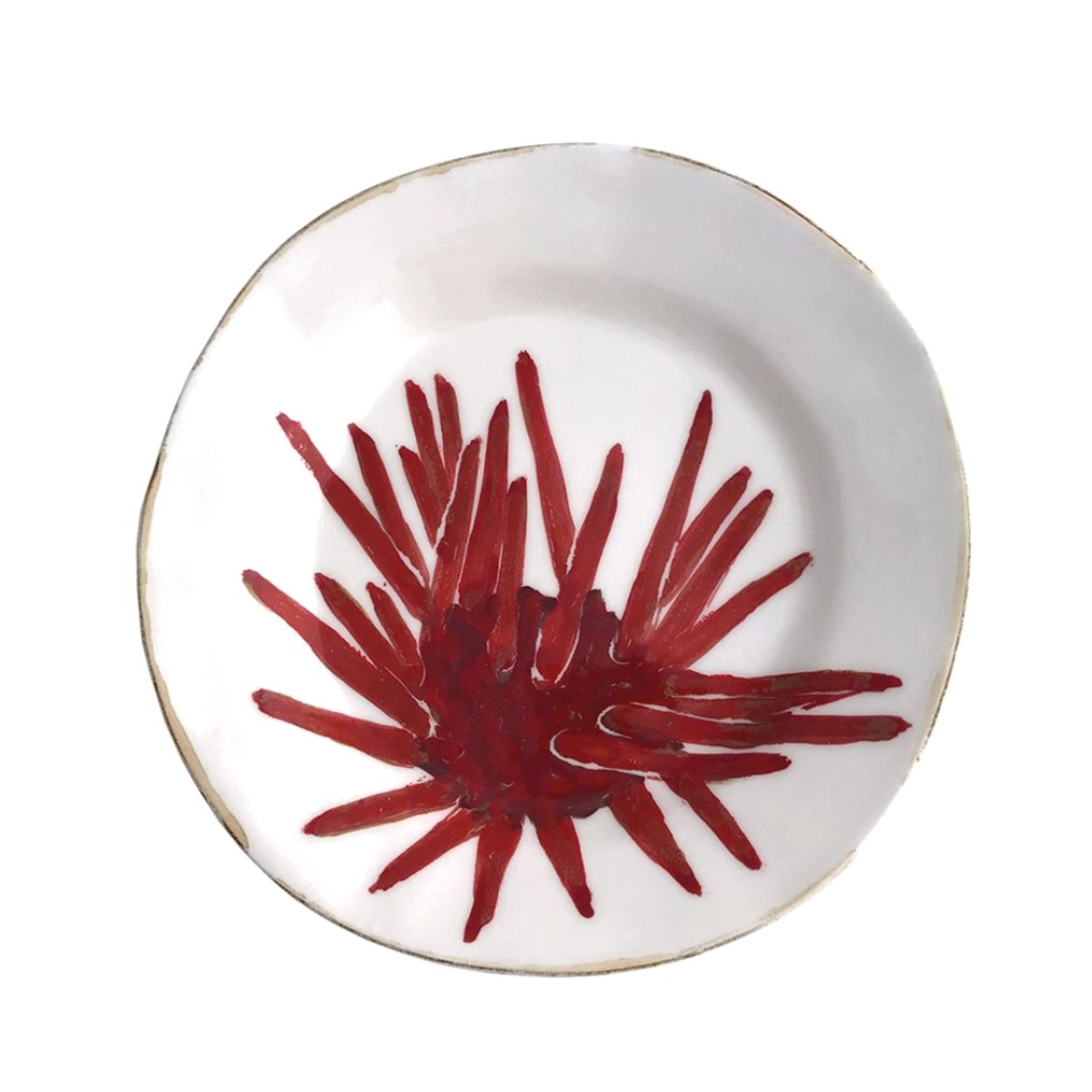 Afbeelding van majolica keramiek diner bord met handbeschilderd motief van een zee egel Au Bain Marie - SuperMatique