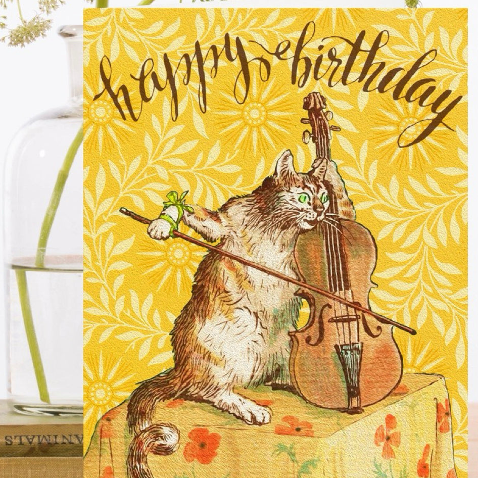 HappyBirthday wenskaart met een kat en viool van Madame Treacle - SuperMatique