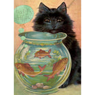 Afbeelding van een verjaardagskaart met een zwarte kat en een vissenkom met goudvissen van het merk Madame Treacle - SuperMatique