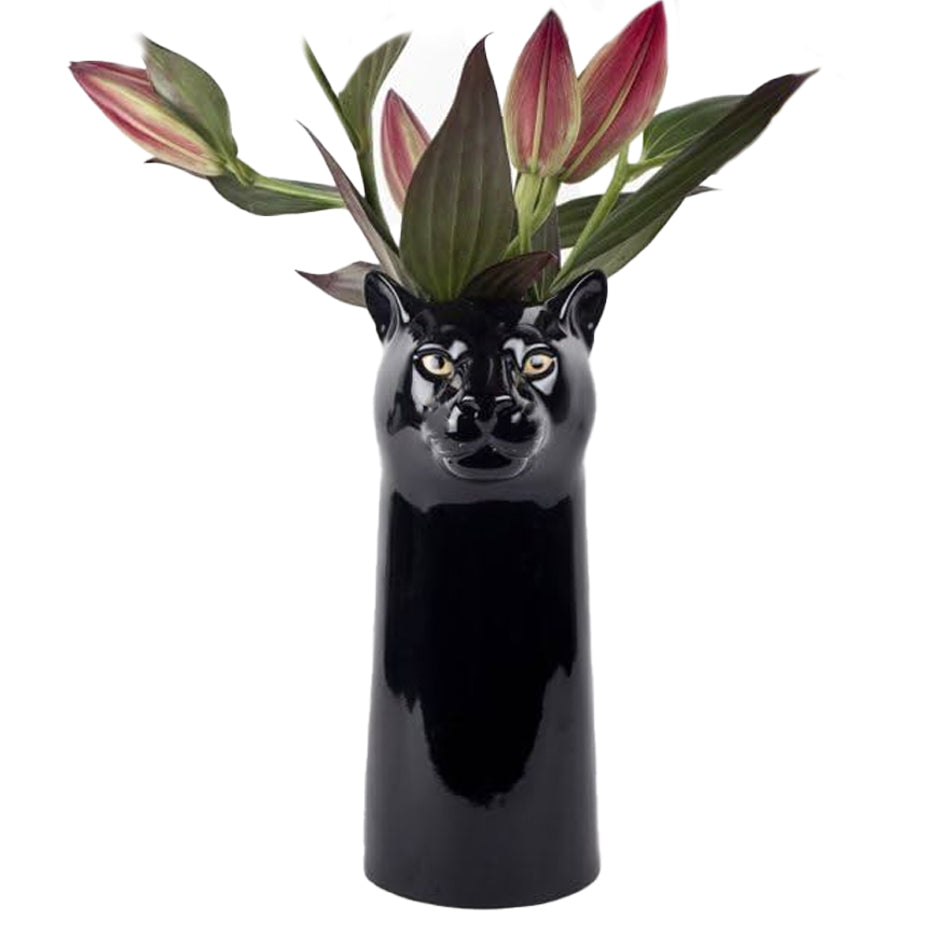 Afbeelding van handbeschilderd keramiek bloemenvaas in vorm van een zwart panter Quail Ceramics - SuperMatique