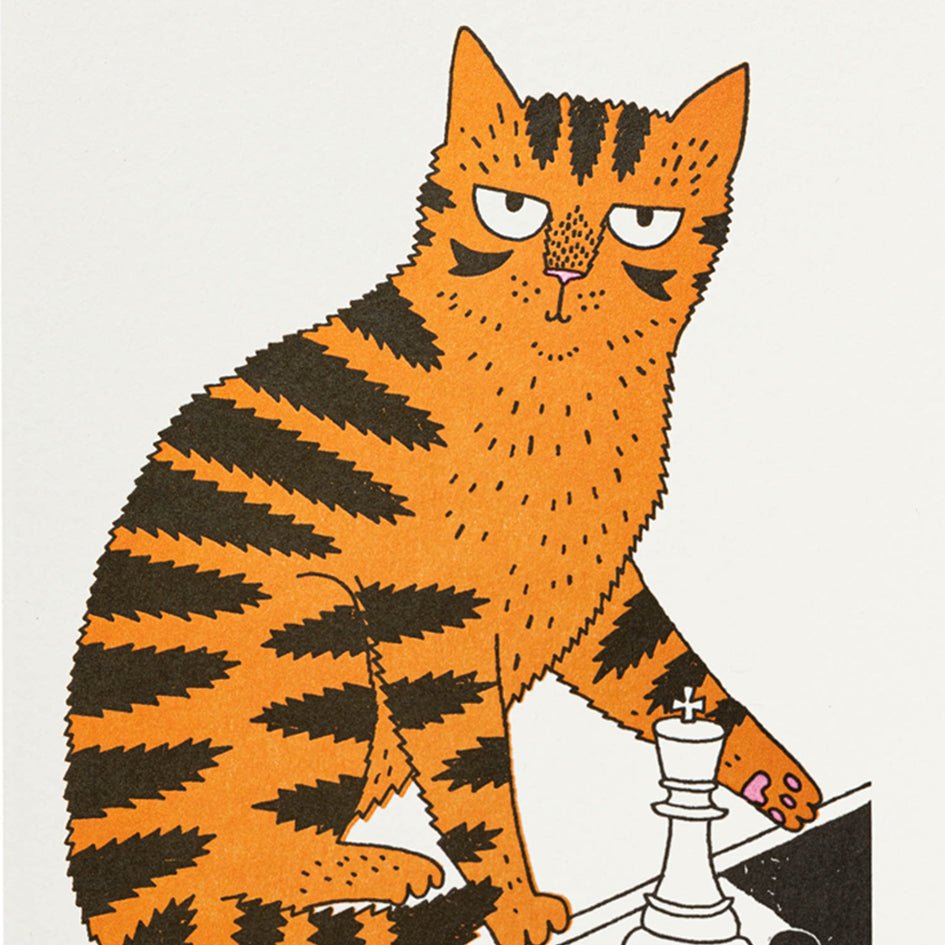 Letterpress Wenskaart Chess Playing Cat - Archivist Gallery - SuperMatique