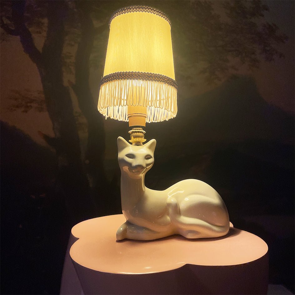Vintage Decoratieve Keramiek Dierenlamp Witte Kat - t.i.p. Lights - SuperMatique