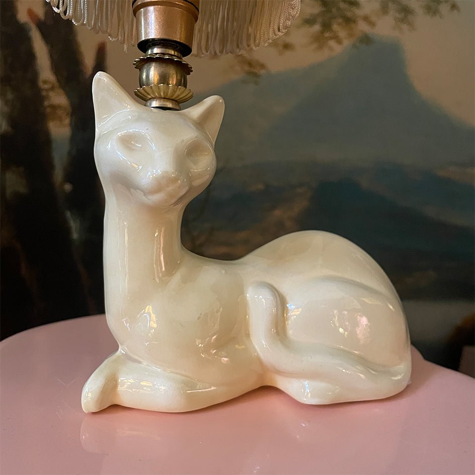Vintage Decoratieve Keramiek Dierenlamp Witte Kat - t.i.p. Lights - SuperMatique