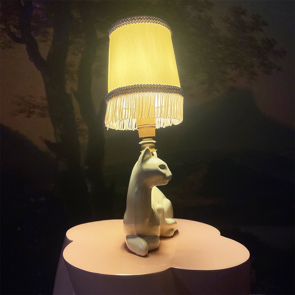Vintage Decoratieve Keramiek Dierenlamp Witte Kat - t.i.p. Lights - SuperMatique