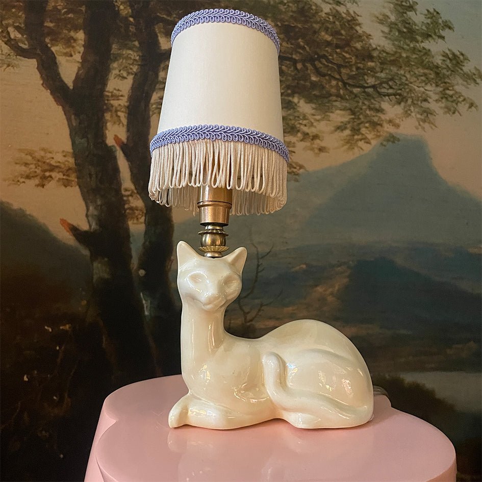 Vintage Decoratieve Keramiek Dierenlamp Witte Kat - t.i.p. Lights - SuperMatique