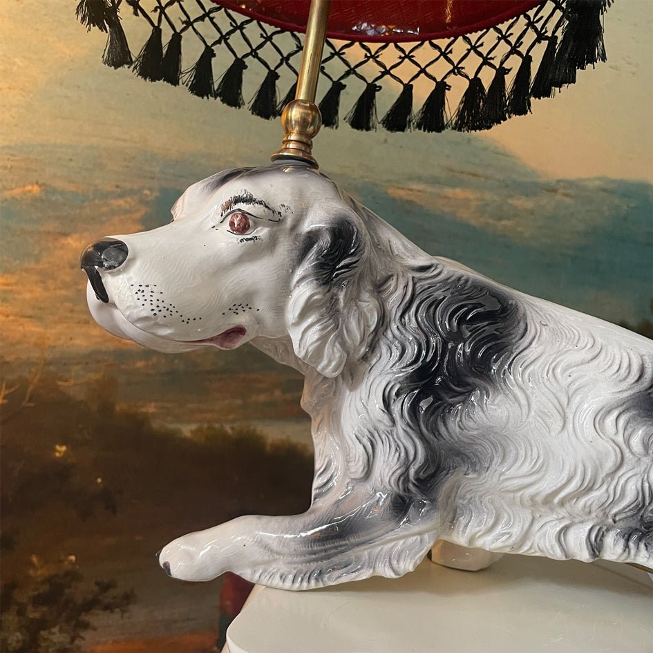 Vintage Decoratieve Keramiek Lamp Pointer Hond Zwart - Wit - t.i.p. Lights - SuperMatique