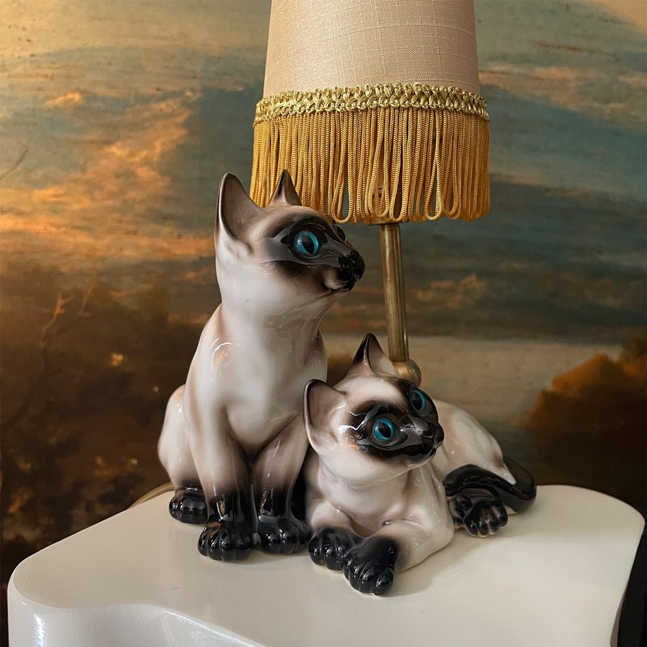 Vintage Decoratieve Keramiek Lamp Siamese Kittens - t.i.p. Lights - SuperMatique