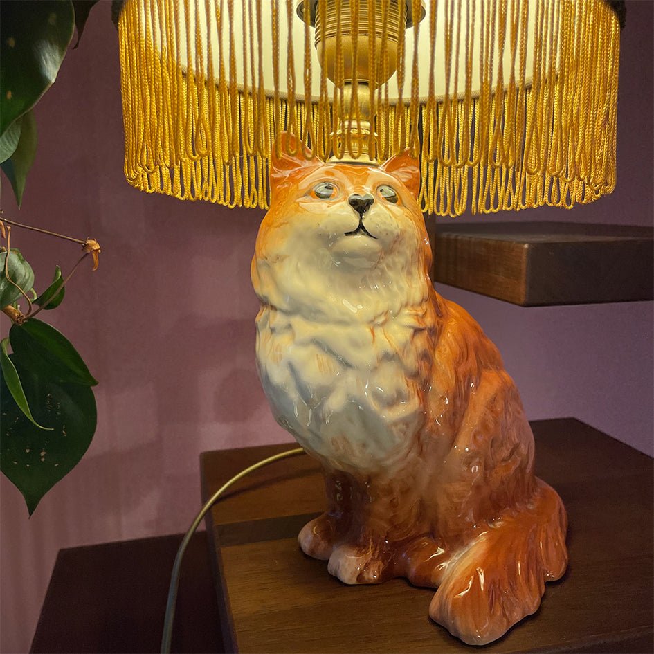 Vintage Keramiek Dierenlamp Rood - Witte Kat - t.i.p. Lights - SuperMatique