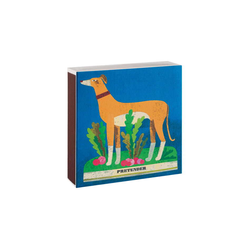 Afbeelding van luciferdoosje met illustratie van Whippet hond tussen radijzen Archivist Gallery - SuperMatique 