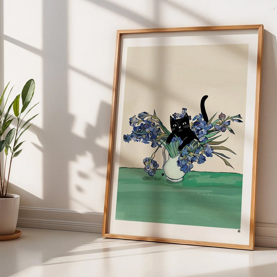 Zwarte Kat Met Irissen Art Print - Niaski - SuperMatique