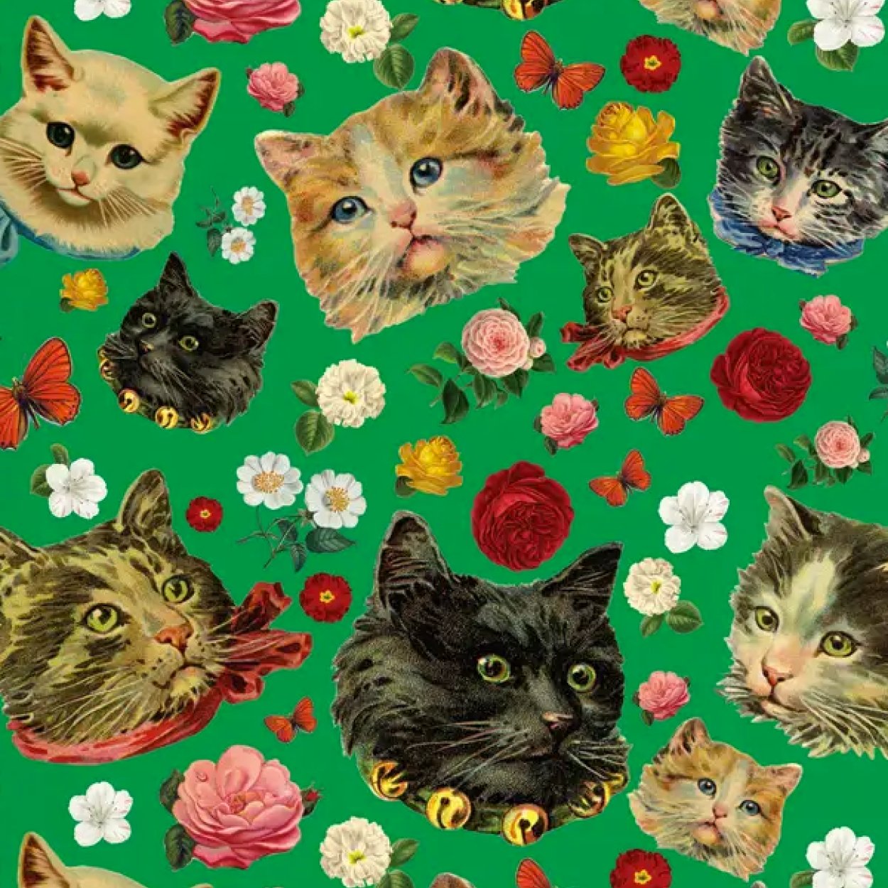 'Kitschy Kitty' theedoek met bloemen - SuperMatique
