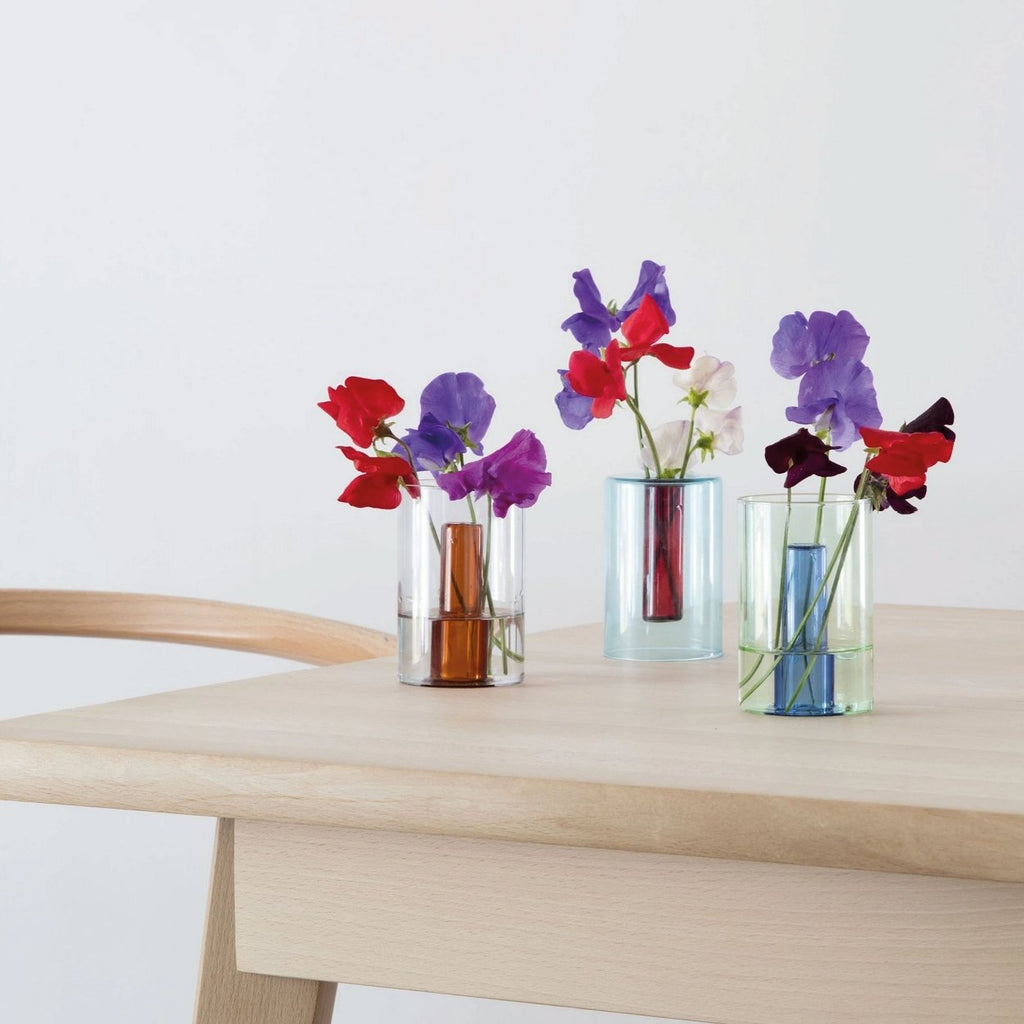 Omkeerbare glazen vaas klein blauw/rood - SuperMatique