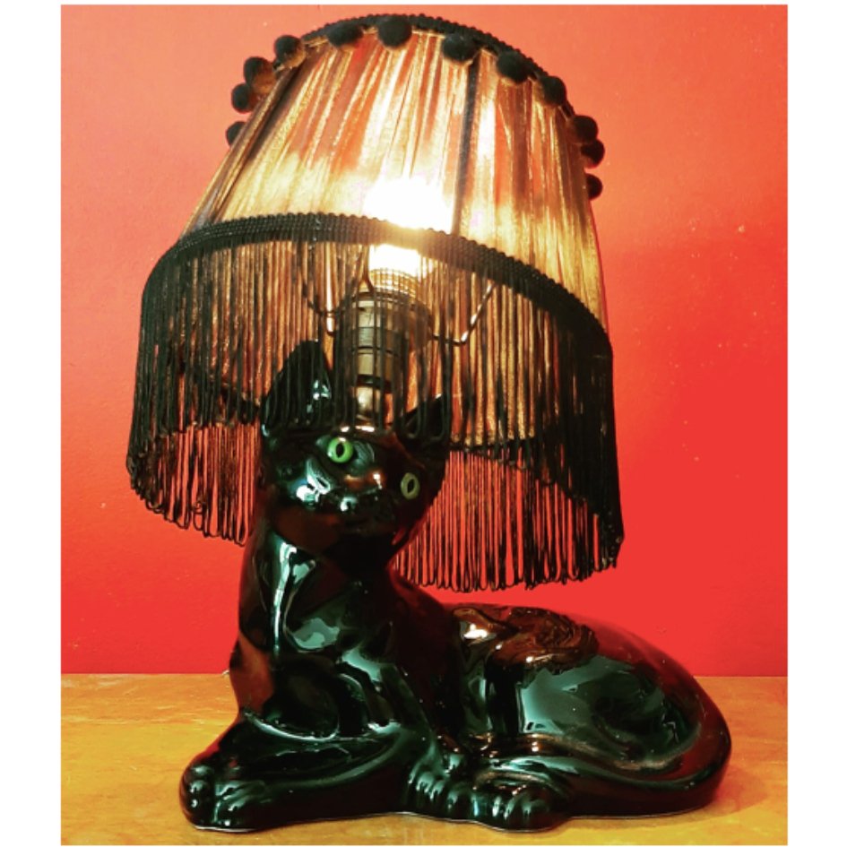 Vintage Decorative Lamp Black Ceramic Cat - SuperMatique